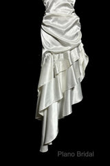 Retro Mermaid Halter Satin High Low Formal Dresses Formal Prom Dresses