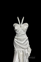 Retro Mermaid Halter Satin High Low Formal Dresses Formal Prom Dresses