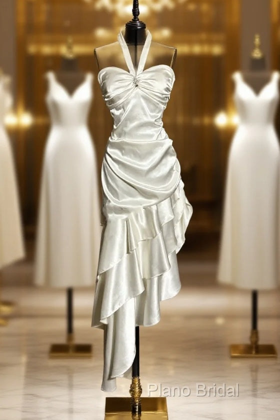 Retro Mermaid Halter Satin High Low Formal Dresses Formal Prom Dresses Main image