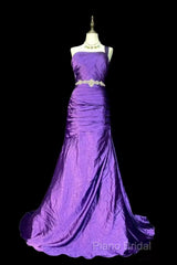 Retro Mermaid One Shoulder Satin Grape Long Formal Dresses Formal Prom Dresses