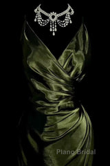 Retro Mermaid Spaghetti Straps Satin Green Long Evening Dresses Formal Prom Dresses