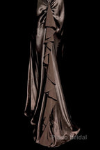 Retro Mermaid V Neckline Chiffon Brown Evening Dresses Formal Prom Dresses