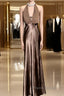 Retro Mermaid V Neckline Chiffon Brown Evening Dresses Formal Prom Dresses