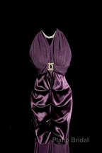 Retro Mermaid V Neckline Chiffon Grape Evening Dresses Formal Prom Dresses