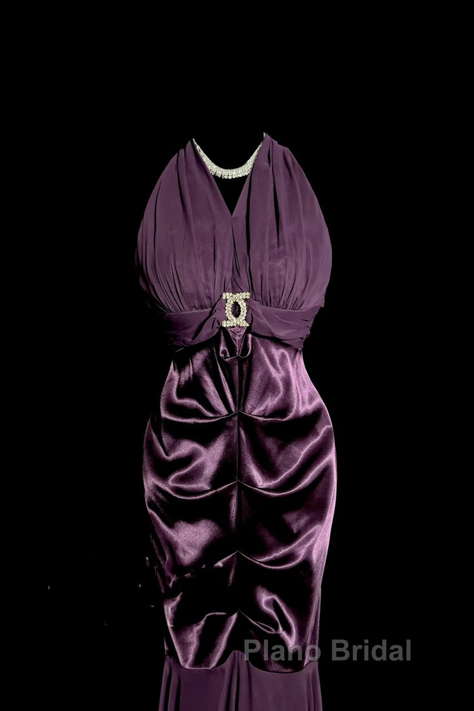 Retro Mermaid V Neckline Chiffon Grape Evening Dresses Formal Prom Dresses