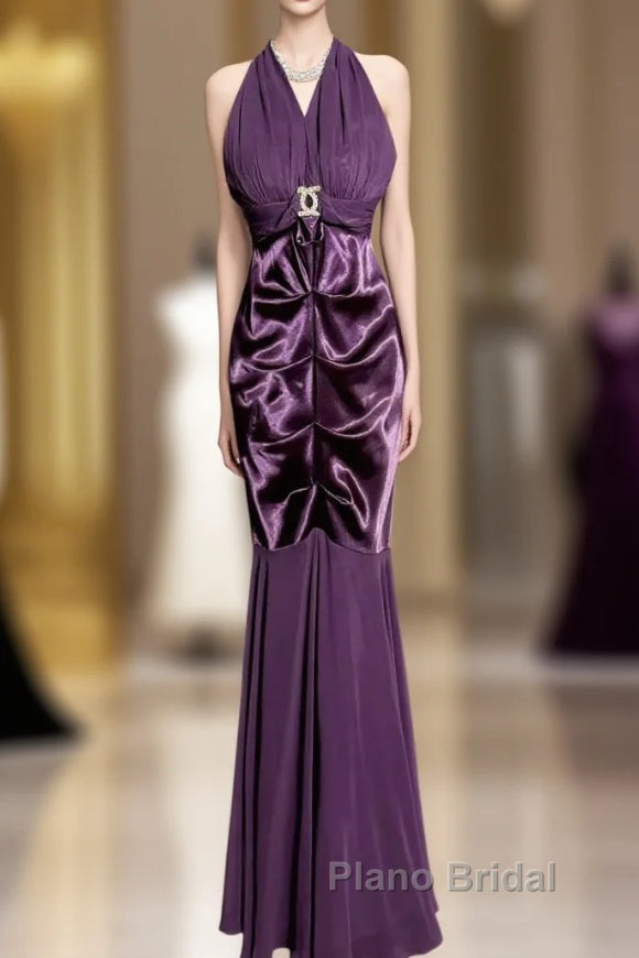 Retro Mermaid V Neckline Chiffon Grape Evening Dresses Formal Prom Dresses Main image