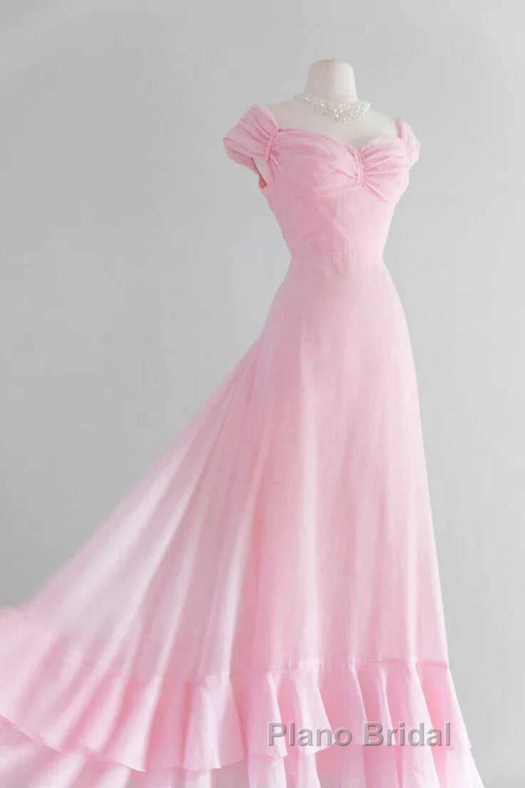 Retro Pink A-line Long Formal Prom Dress,Pink Bridesmaid Dress Secondary image