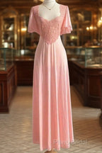 Retro Pink Long Bridesmaid Dresses Lace Formal Prom Dresses