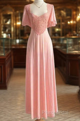 Retro Pink Long Bridesmaid Dresses Lace Formal Prom Dresses