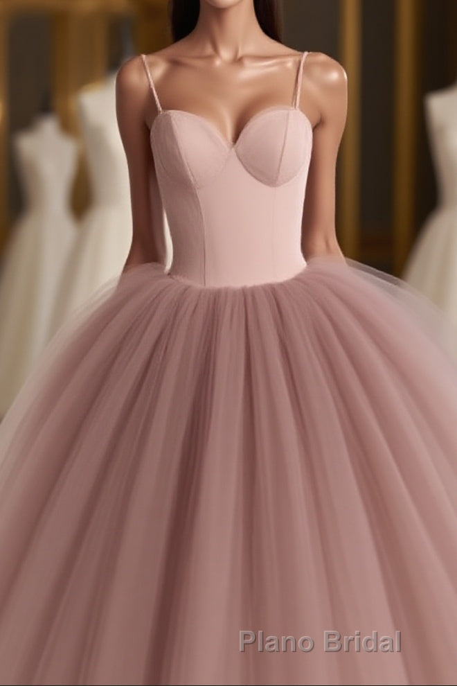 Dusty Rose A-Line Tulle Floor Length Spaghetti Straps Sweetheart Evening Party Dresses Formal Prom Dresses Main image