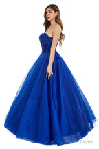 Grey Tulle Sequins Sweetheart Prom Dresses Spaghetti Straps Evening Quinceanera Dresses