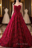 Romantic Burgundy Lace Embroidery Sweetheart Wedding Dresses Princess