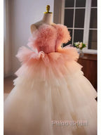 Romantic Pink Tulle Ball Gown Ombre Tiers Formal Prom Dresses