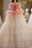 Romantic Pink Tulle Ball Gown Ombre Tiers Formal Prom Dresses
