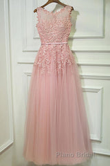 Round Neck Lace Formal Prom Dresses, Lace Formal Evening Dresses
