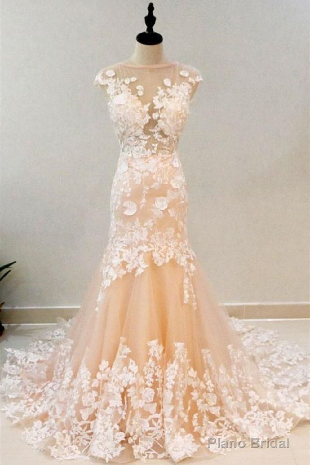 Round Neck Mermaid Champagne Lace Long Prom Dresses,Sexy Formal Dress,Graduation Dresses Secondary image