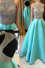 Round Neck Sequin Open Back Green Formal Prom Dresses, Evening Dresses