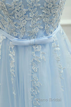 Round Neck Short Blue Lace Formal Prom Dresses, Short Blue Lace Homecoming Graduation Dresses