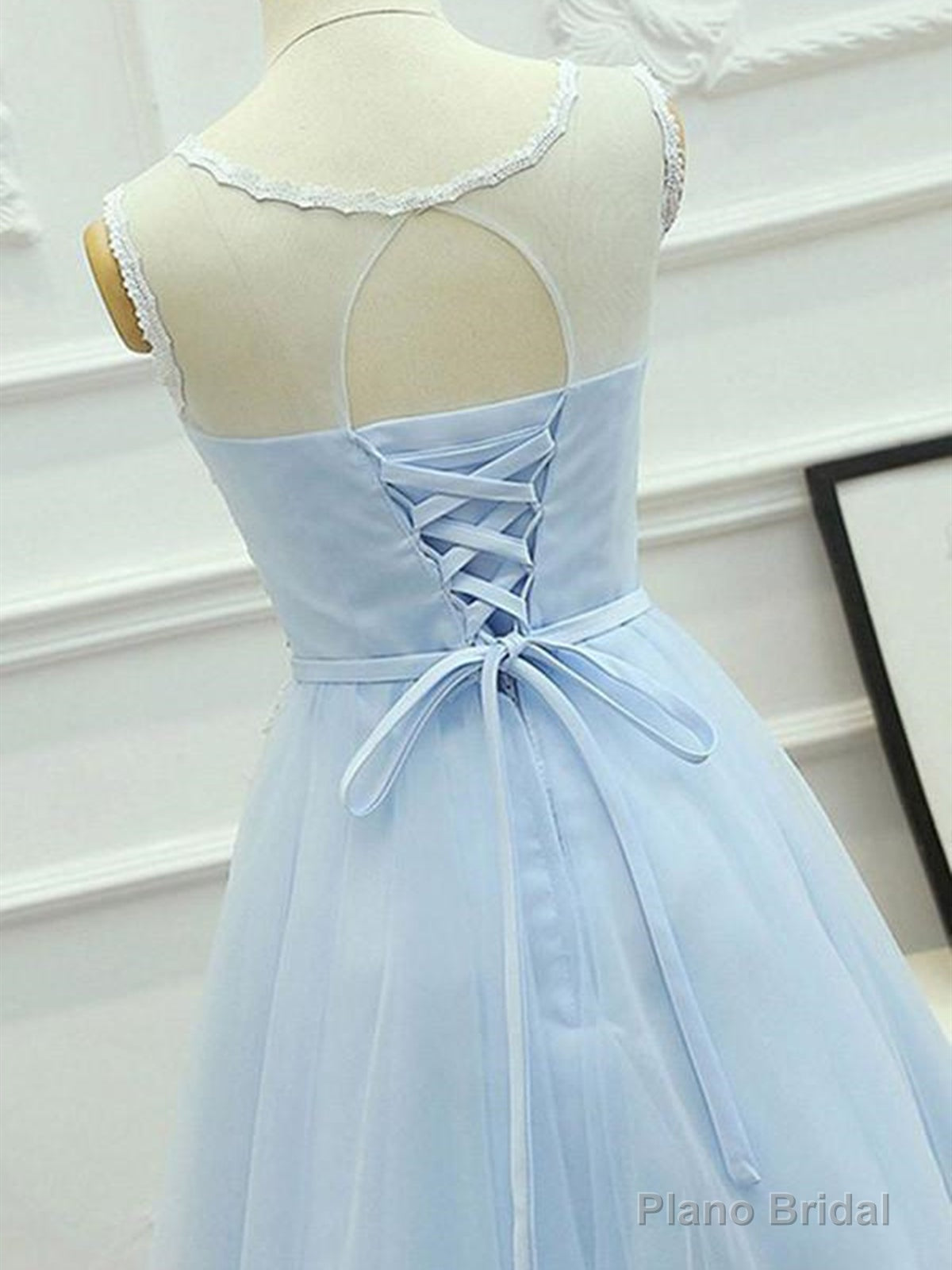 Round Neck Short Blue Lace Prom Dresses, Short Light Blue Lace Formal Graduation Dresses Secondary image