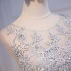 Round Neck Short Gray Lace Formal Prom Dresses, Short Gray Lace Formal Homecoming Graduation Dresses