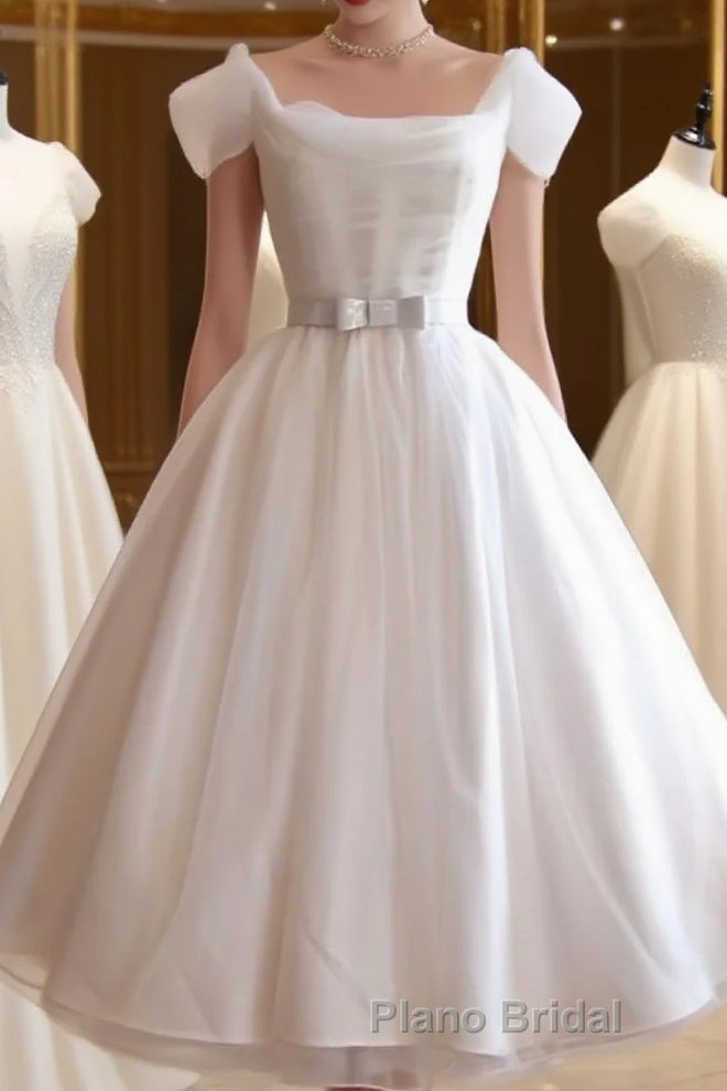 Round-Neck White Tulle Short Retro Formal Prom Dresses, Retro Wedding Dresses Main image