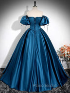 Royal Blue A-Line Formal Prom Dresses Off The Shoulder Pleated Dresses