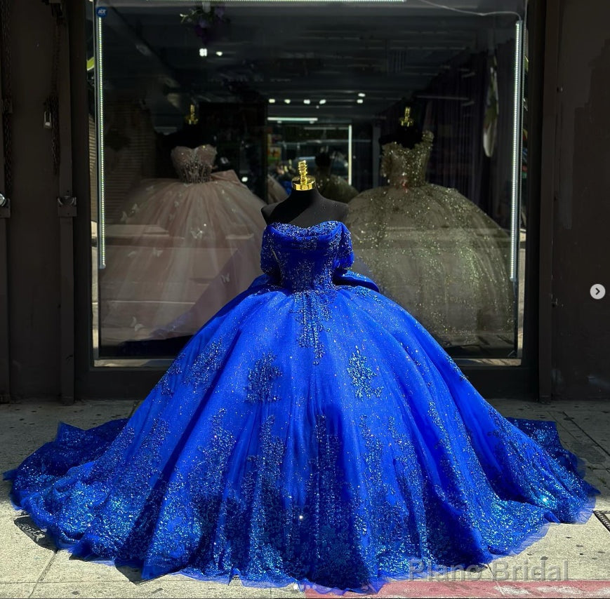 Royal Blue Ball-Gown Appliques Quinceanera Dresses with Train Main image