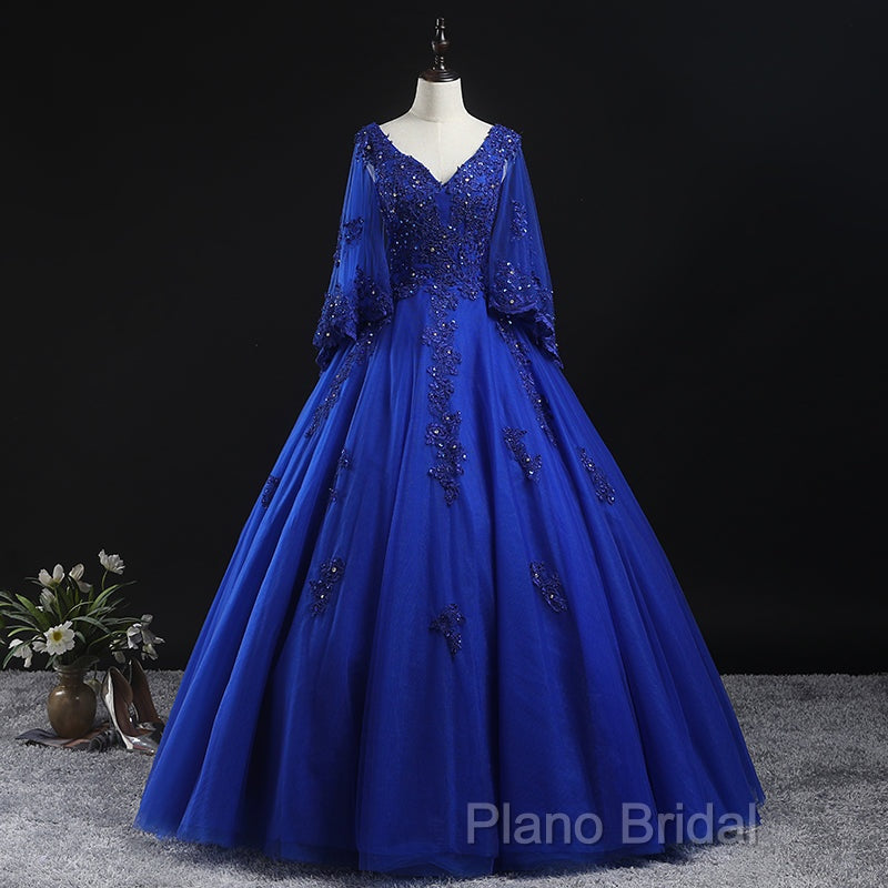Royal Blue Ball Gown Lace Applique Quinceanera Dresses, Tulle Floor Length Sweet 16 Dresses Secondary image