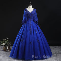 Royal Blue Ball Gown Lace Applique Quinceanera Dresses, Tulle Floor Length Sweet 16 Dresses