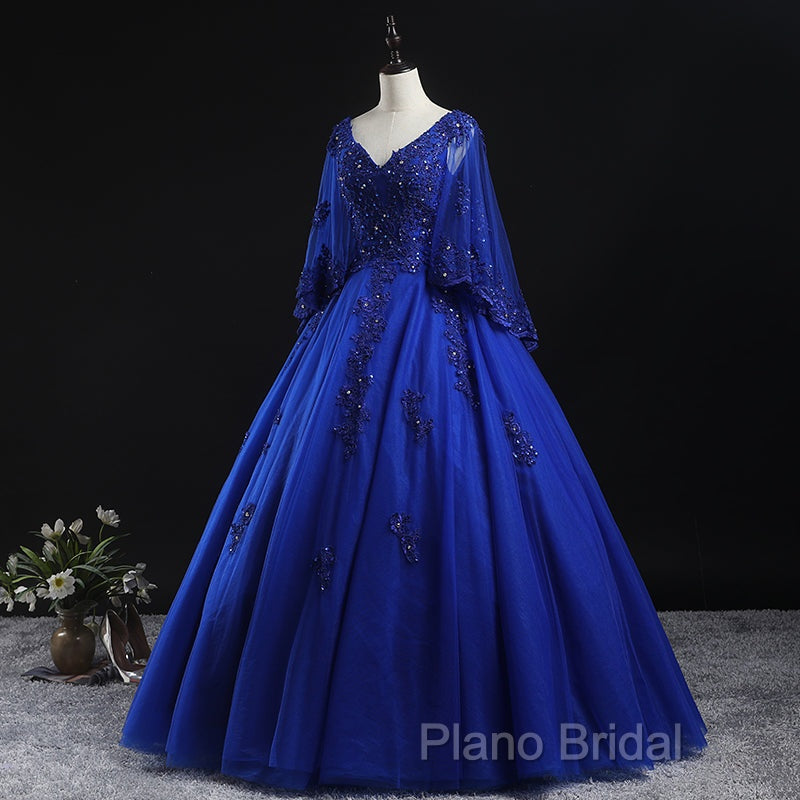 Royal Blue Ball Gown Lace Applique Quinceanera Dresses, Tulle Floor Length Sweet 16 Dresses