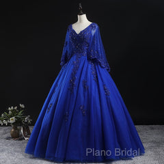 Royal Blue Ball Gown Lace Applique Quinceanera Dresses, Tulle Floor Length Sweet 16 Dresses