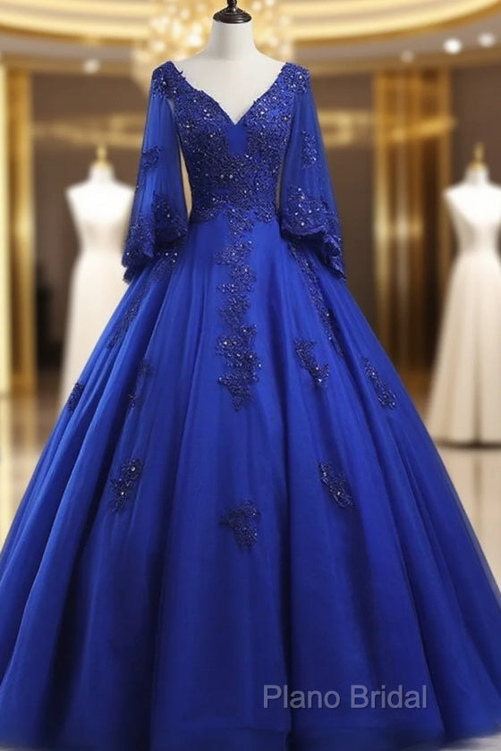 Royal Blue Ball Gown Lace Applique Quinceanera Dresses, Tulle Floor Length Sweet 16 Dresses Main image