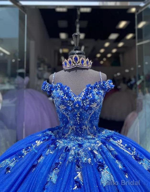 Royal Blue Ball-Gown Off-the-Shoulder Quinceanera Dresses with Appliques Secondary image