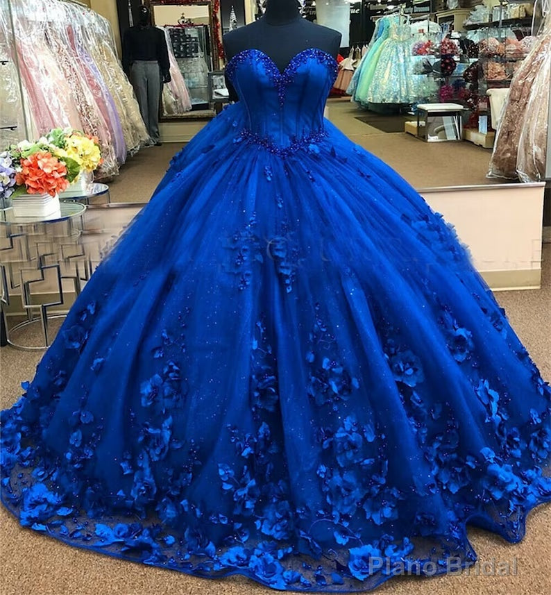 Royal Blue Ball Gown Quinceanera Dress With 3D Flowers Secondary image