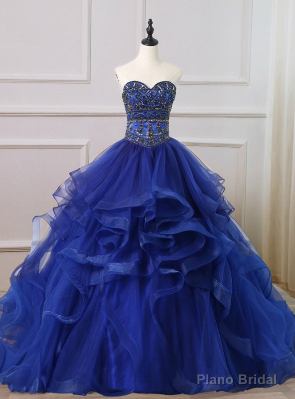 Royal Blue Ball Gown Tulle Sweetheart Crystal Beading Quinceanera Dress