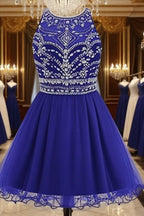 Royal Blue Homecoming Dresses , Tulle Beaded Party Dresses, Cute Party Dresses