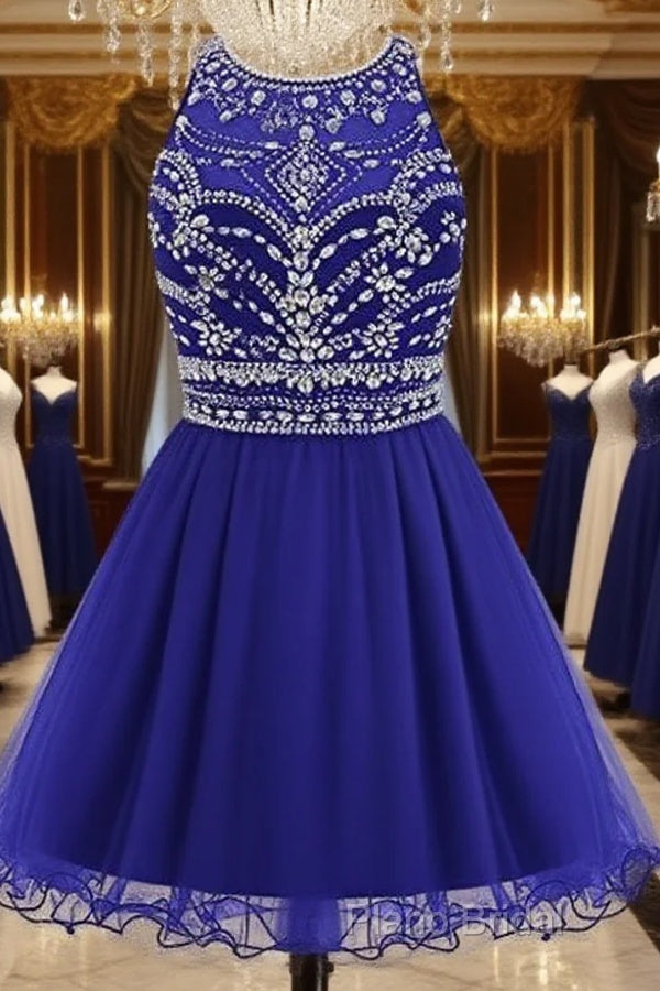 Royal Blue Homecoming Dresses , Tulle Beaded Party Dresses, Cute Party Dresses