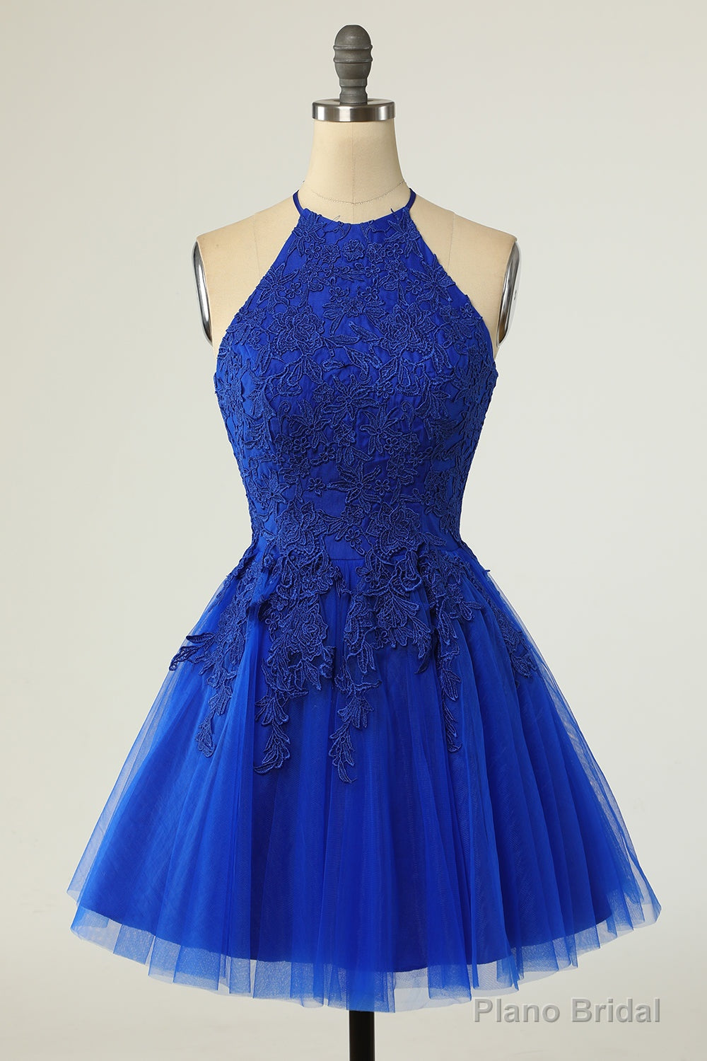 Royal Blue Homecoming Dresses Halter Sleeveless Applique A-Line Mini Prom Dresses Secondary image