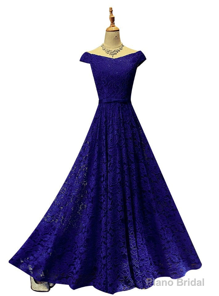 Royal Blue Lace Evening Dress Floor-length Bridesmaid Dress Main image