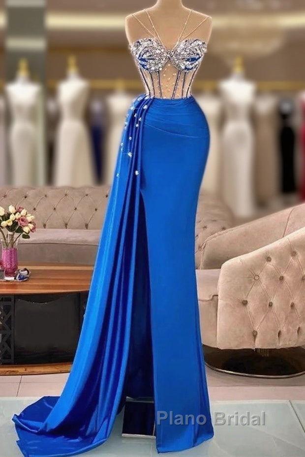 Royal Blue Mermaid Beading See Through Formal Prom Dresses Main image