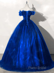 Royal Blue Off Shoulder Beaded Ball Gown Dresses, Royal Blue Sweet 16 Dresses