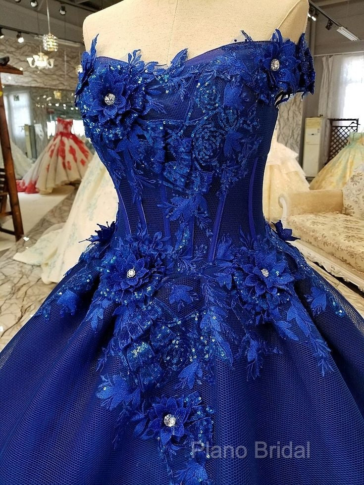 Royal Blue Off-The-Shoulder Formal Dresses, Appliques Formal Prom Dresses Secondary image