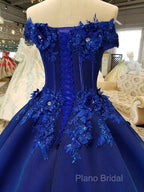Royal Blue Off-The-Shoulder Formal Dresses, Appliques Formal Prom Dresses