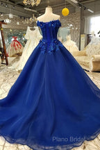 Royal Blue Off-The-Shoulder Formal Dresses, Appliques Formal Prom Dresses