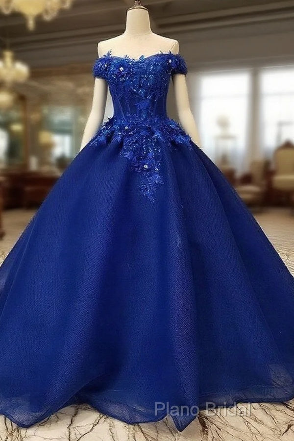 Royal Blue Off-The-Shoulder Formal Dresses, Appliques Formal Prom Dresses Main image