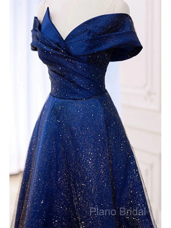 Royal Blue Off The Shoulder V-Neck Long Formal Prom Dresses Formal Dresses, Secondary image