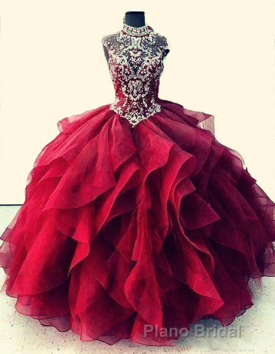 Royal Blue Organza High Neck Quinceanera Dresses Burgundy Formal Prom Dresses Secondary image