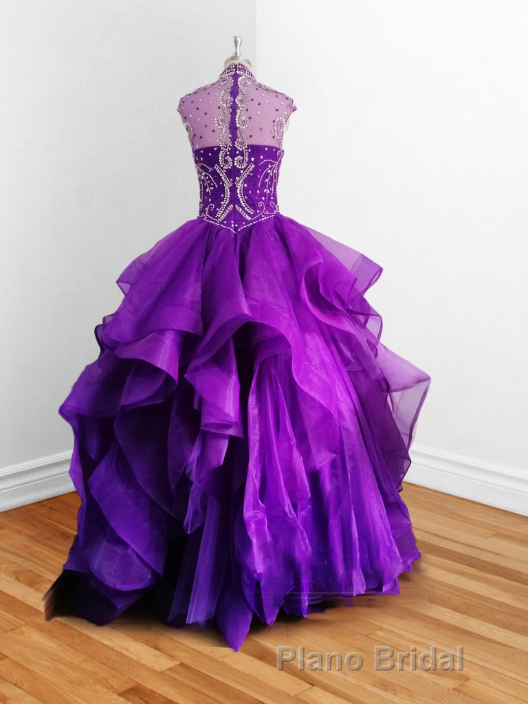 Royal Blue Organza High Neck Quinceanera Dresses Burgundy Formal Prom Dresses