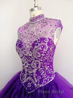 Royal Blue Organza High Neck Quinceanera Dresses Burgundy Formal Prom Dresses