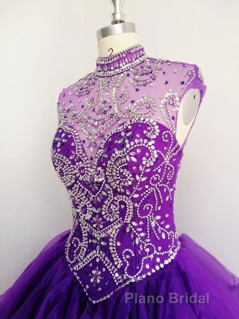 Royal Blue Organza High Neck Quinceanera Dresses Burgundy Formal Prom Dresses